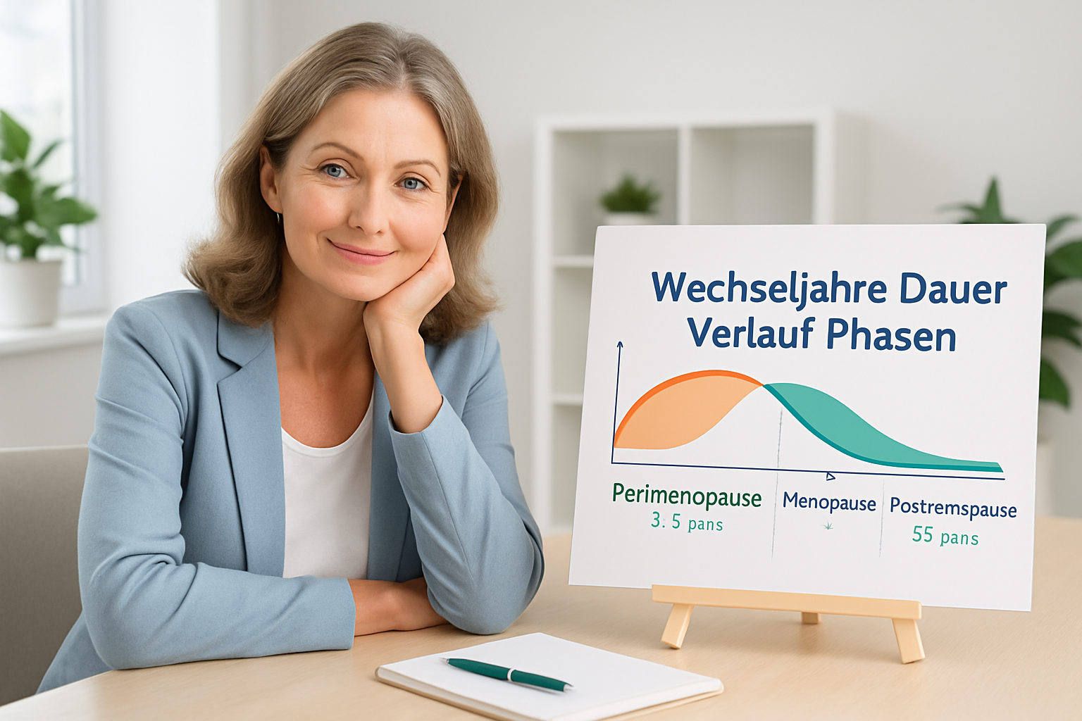 Zeitleiste der Wechseljahre mit allen Phasen von Perimenopause bis Postmenopause